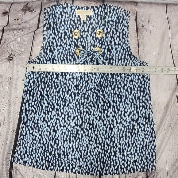 Michael by Micheal Kors Medium Blue and white sleeveless blouse with tie - Picture 8 of 8